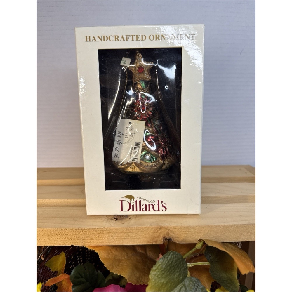 Dillards Glass Blown Christmas Tree Gift Christmas Ornament 5.5" H